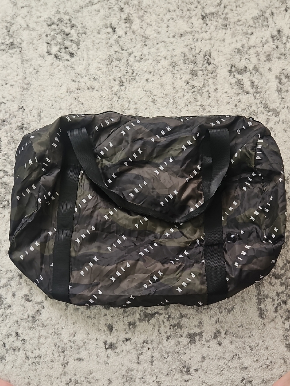 PINK Victoria's Secret Black & Olive Camo Duffel Bag